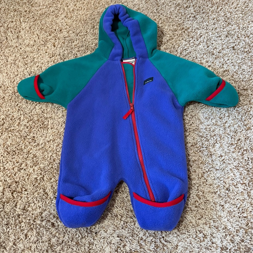 Vintage 90s Infant L.L. Bean Color Block Fleece Bunting Suit size 6 month
